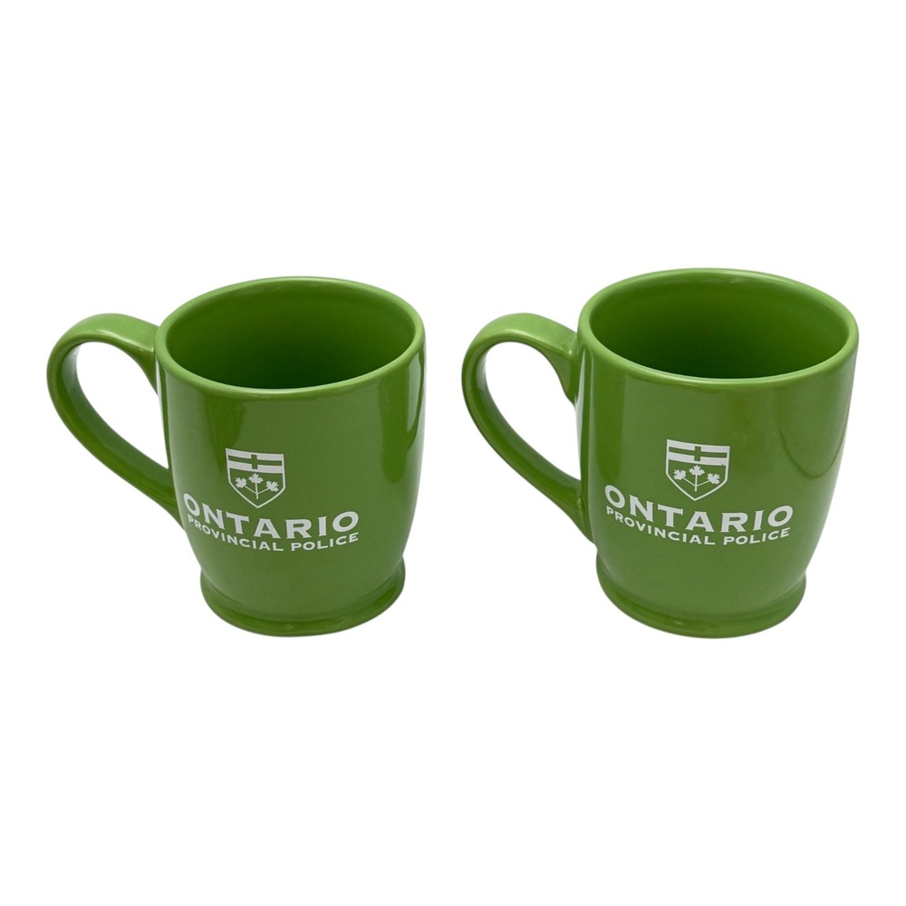 O.P.P. Coffee Mugs Green Ontario Provincial Police Set of 2 Ceramic New 17 oz